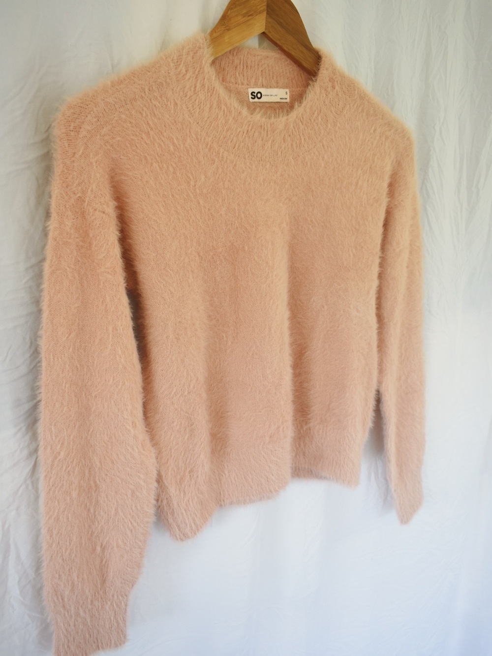 SO Blush Pink Fuzzy Crew Sweater